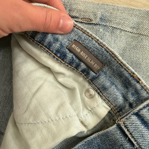 Point Sur J. Crew High Rise Slim Boy Jeans Distressed Patched Cropped Size 27 - Picture 8 of 10